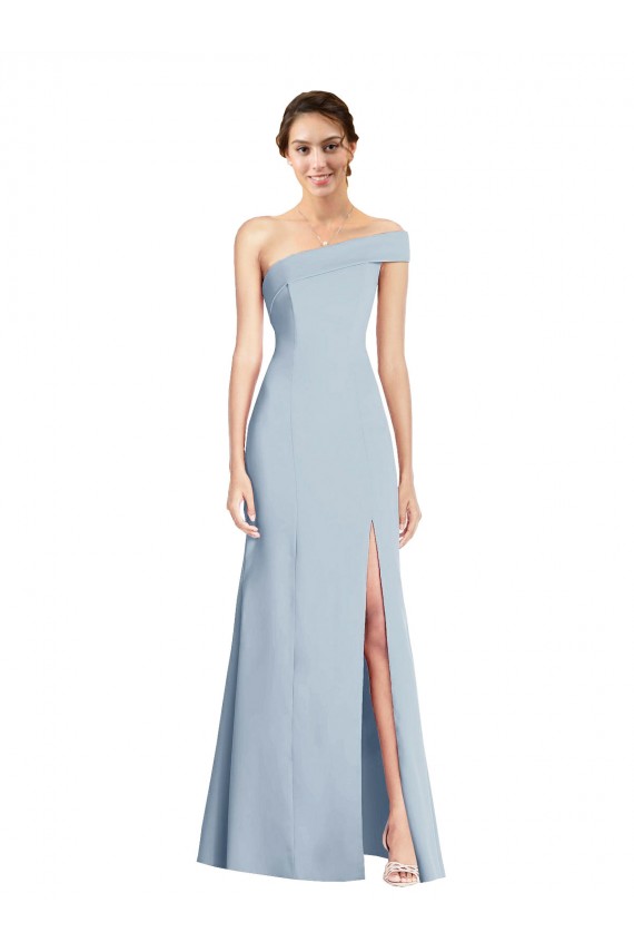 Asymmetrical Off the Shoulder Cuff Trumpet Crepe Formal Dress With Front Slit