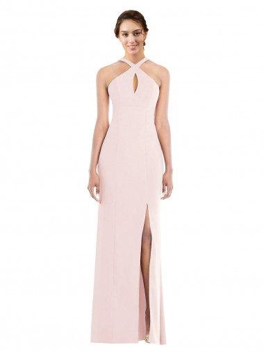 Criss Cross Halter Princess Line Trumpet Crepe Formal Dress