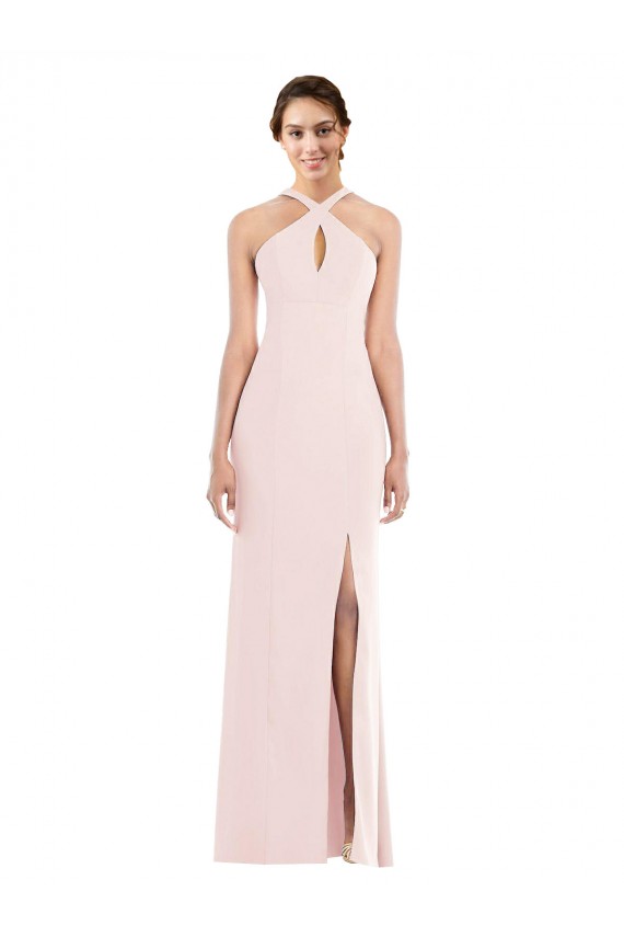 Criss Cross Halter Princess Line Trumpet Crepe Formal Dress
