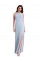 Fit and Flare High Neck Crepe Formal Dress with Side Slit