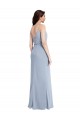 Draped Cowl Neck Long Crepe Formal Dress with Spaghetti Straps