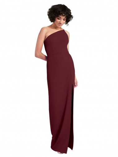 Sleek One Shoulder Long Crepe Formal Dress with Daring Slit