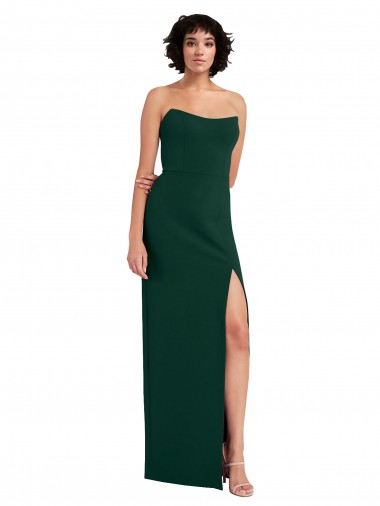 Scooped Strapless Neckline Crepe Formal Dress with Side Slit