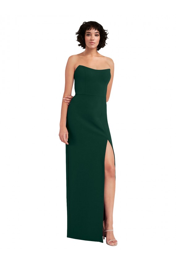 Scooped Strapless Neckline Crepe Formal Dress with Side Slit