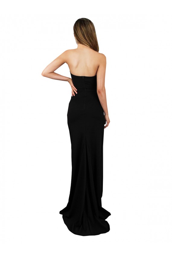 Corset Style Strapless Crepe Formal Dress with High Split