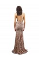 Floral Patterned Backless V-Neckline Sequin Formal Dress