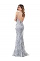 Silver V-Neckline Backless Floral Patterned Sequin Formal Dress
