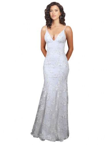 V-Neckline Backless Floral Patterned Sequin Formal Dress