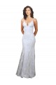V-Neckline Backless Floral Patterned Sequin Formal Dress