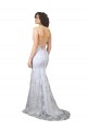 V-Neckline Backless Floral Patterned Sequin Formal Dress