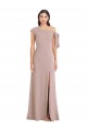 Off the Shoulder Tie Detail Maxi Crepe Formal Dress with Front Slit