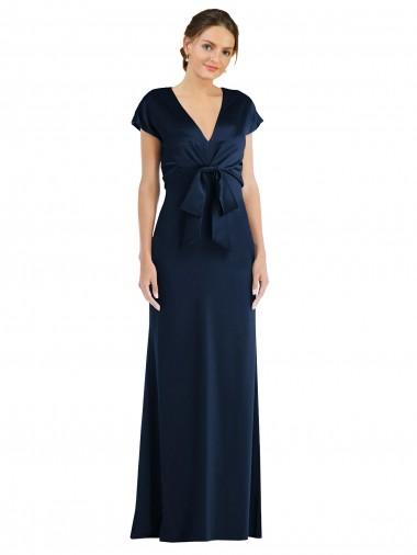 Soft Bow Blouson Bodice Trumpet Crepe Formal Dress