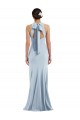 Cutout Open Back Halter Maxi Crepe Formal Dress with Scarf Tie