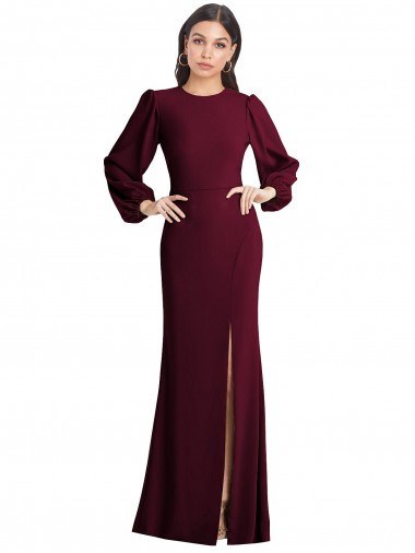 Puff Sleeves Long Maxi Briddesmaid Dress with Cutout Tie Back