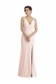 Skinny Strap Deep V-Neck Trumpet Crepe Formal Dress with Front Slit