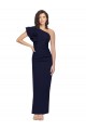 Ruched Floor Length Long Crepe Formal Dress with Shoulder Ruffles