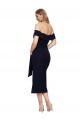 Fitted Short Midi Length Off the Shoulder Crepe Cocktail Formal Dress with Side Split and Waist Tie