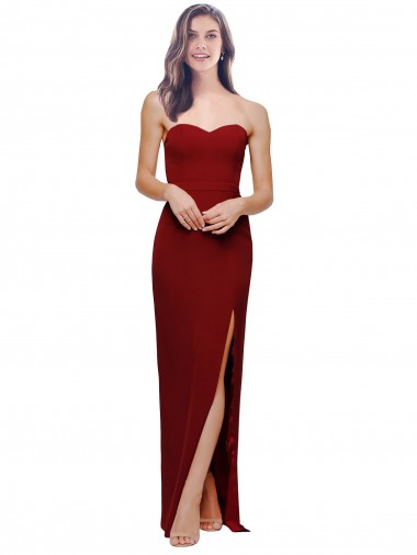 Straight Pencil Skirt Long Sweetheart Crepe Formal Dress with High Side Split