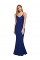 Full Length V-Neckline Crepe Formal Dress with Thin Straps and Fulted Skirt