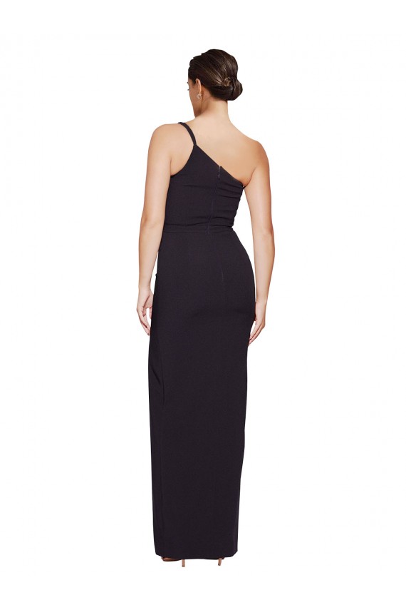 Long Floor Length Crepe Formal Dress with Side Split and One Strap