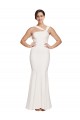 Full Length Square Neck Crepe Formal Dress with Asymmetrical Straps and Bow Back