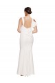 Full Length Square Neck Crepe Formal Dress with Asymmetrical Straps and Bow Back