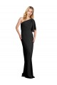 Pleated One Shoulder Flutter Sleeves Slim Crepe Formal Dress
