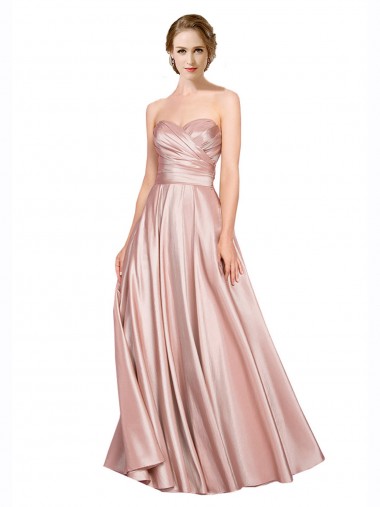 Long Plated Strapless Sweetheat Stretch Satin Formal Dress