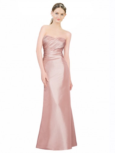 Long Strapless Stretch Satin Formal Dress with Pleats and Low Back