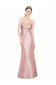 Long Strapless Stretch Satin Formal Dress with Pleats and Low Back