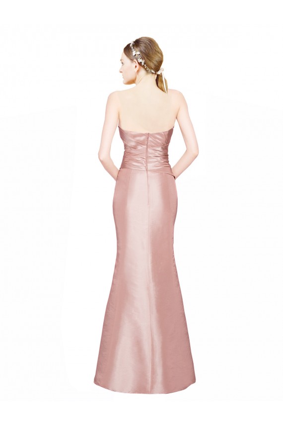Long Strapless Stretch Satin Formal Dress with Pleats and Low Back