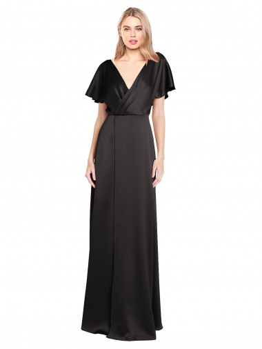 Cap Sleeves Open Back Long Stretch Satin Formal Dress