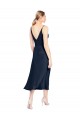 V-Neck Midi Length Short Stretch Satin Cocktail Formal Dress V-Back