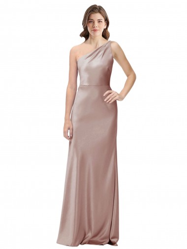 One Shoulder Black-Tie Floor Length Long Stretch Satin Formal Dress