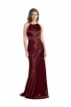 High Neck Halter Long Sleeveless Stretch Satin Formal Dress with Strappy Back