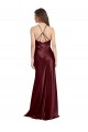 High Neck Halter Long Sleeveless Stretch Satin Formal Dress with Strappy Back