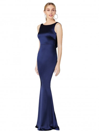 Sheath High Neck Stretch Satin Formal Dress Low Back