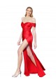 High Neck Off the Shoulder Stretch Satin Formal Dress with High Slit
