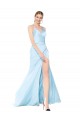 Double Straps V-Neck Sleeveless Stretch Satin Formal Dress with High Slit