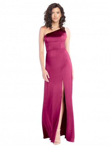 Sleek One Shoulder A-Line Long Stretch Satin Formal Dress with Spaghetti Straps Back