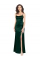 Long Slim Scoop Neck Stretch Satin Formal Dress with Open Back