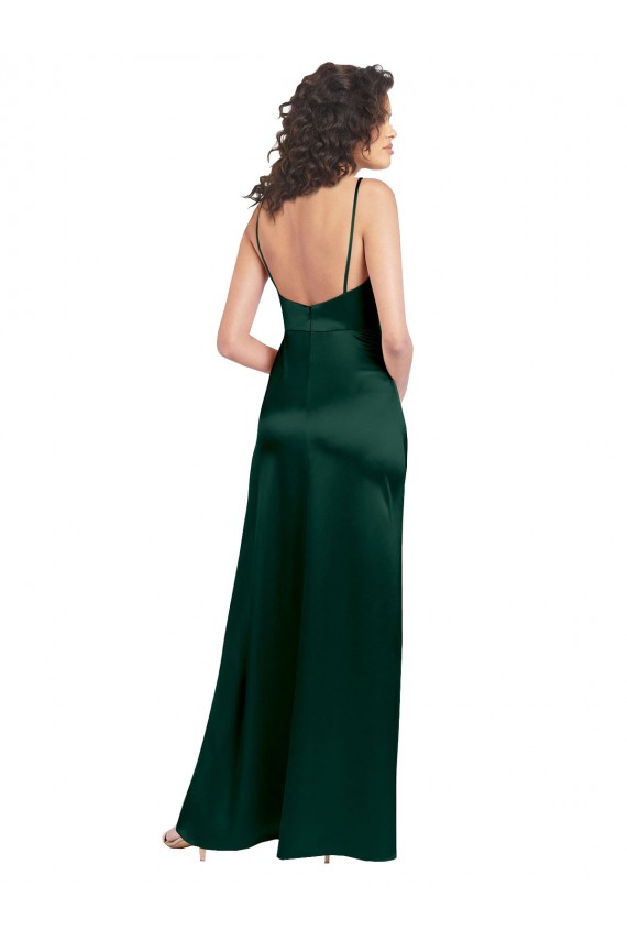 Long Slim Scoop Neck Stretch Satin Formal Dress with Open Back