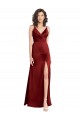 Faux Surplice Neckline Long Slim A-Line Stretch Satin Formal Dress