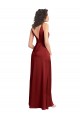 Faux Surplice Neckline Long Slim A-Line Stretch Satin Formal Dress