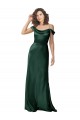 Off the Shoulder Sleeves Long Stretch Satin Formal Dress with Pleated Draped Neckline