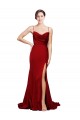 Cowl Front Neck Sweep Train Stretch Satin Formal Dress with High Side Split