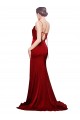 Cowl Front Neck Sweep Train Stretch Satin Formal Dress with High Side Split
