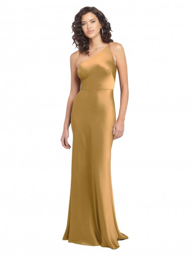 One Shoulder Long Floor Length Stretch Satin Semi Formal Dress