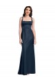 Square Neck A-Line Long Stretch Satin Formal Dress with Wide Straps
