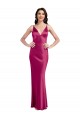 V-Neck Spaghetti Straps Slim Stretch Satin Formal Dress with Low Scoop Back